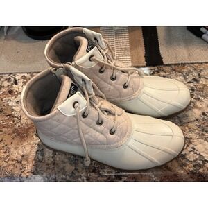 Sperry STS82538 Quilted Waterproof Duck Boot Beige White Lace Up Wool Blend 8M